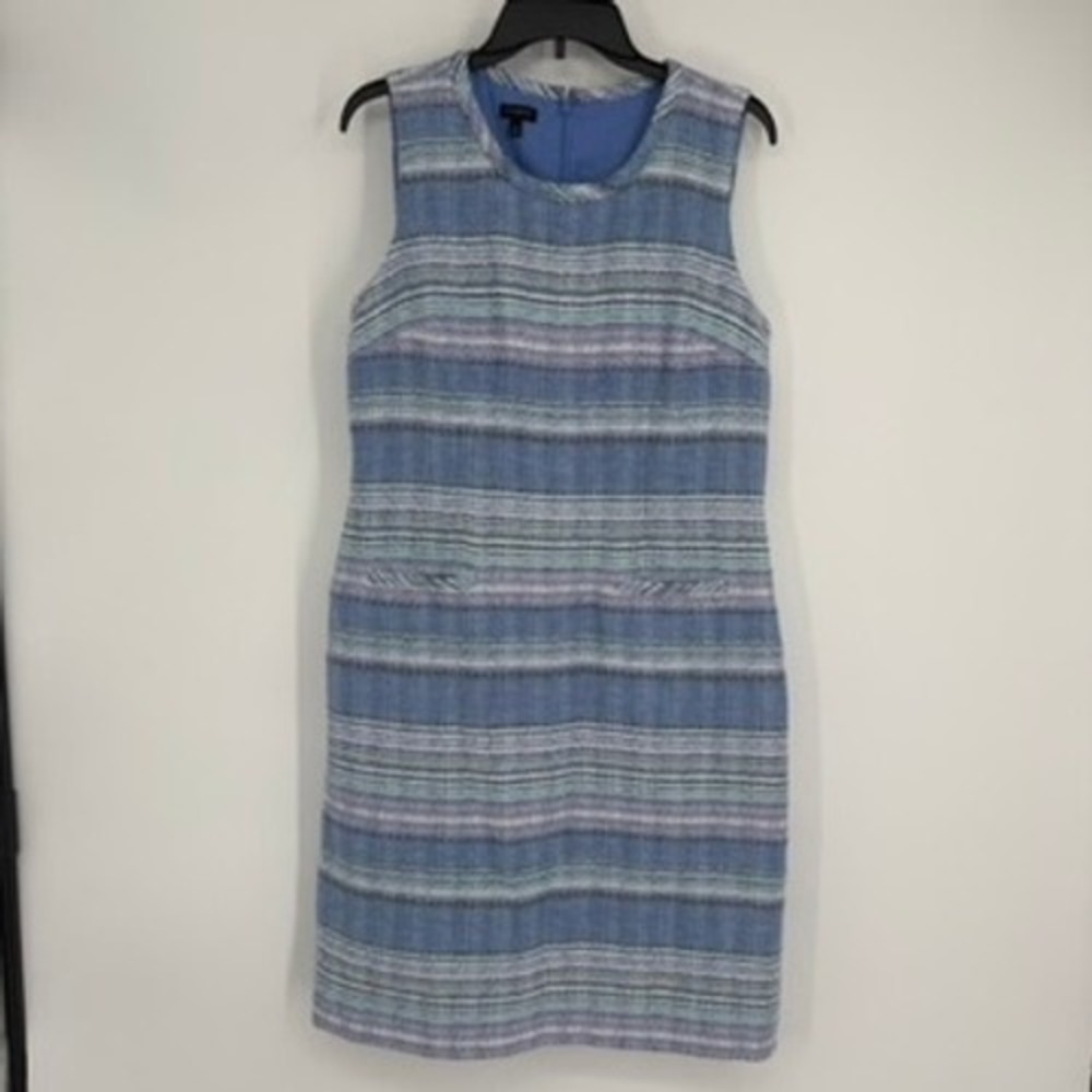 Talbots Women's Dress Size 10 Blue Striped‎ Sleeveless Knee Length Sheath Preppy